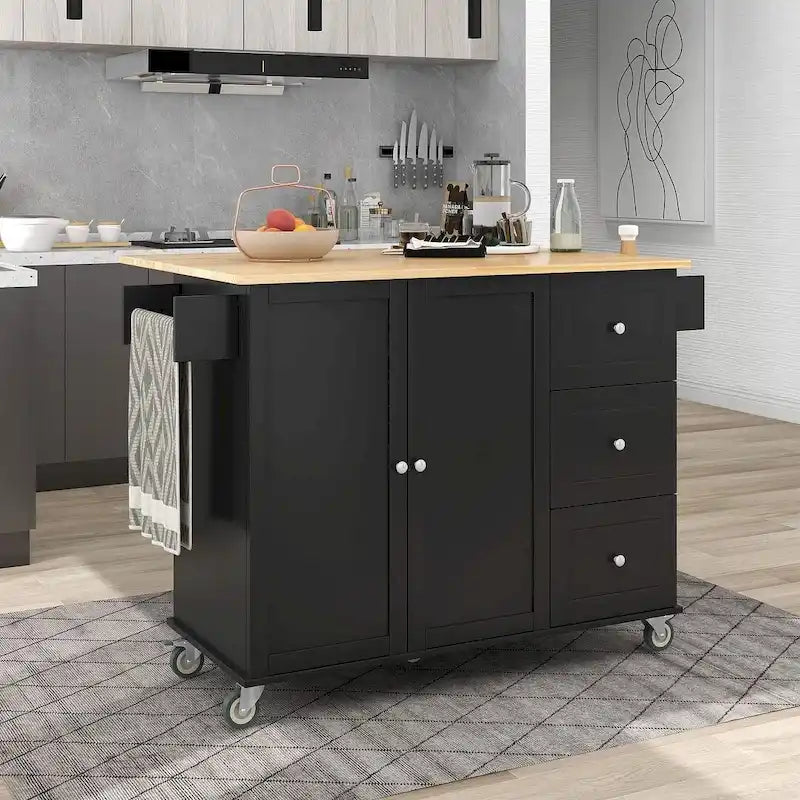 Chariot de cuisine pliant multifonctionnel et verrouillable de 52,7 W avec 2 portes et 3 tiroirs