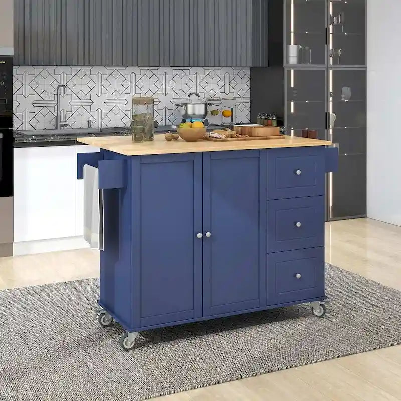 Chariot de cuisine pliant multifonctionnel et verrouillable de 52,7 W avec 2 portes et 3 tiroirs