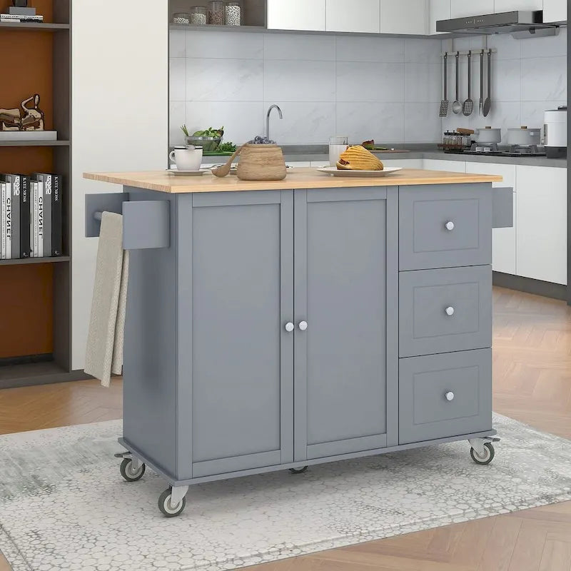 Chariot de cuisine pliant multifonctionnel et verrouillable de 52,7 W avec 2 portes et 3 tiroirs