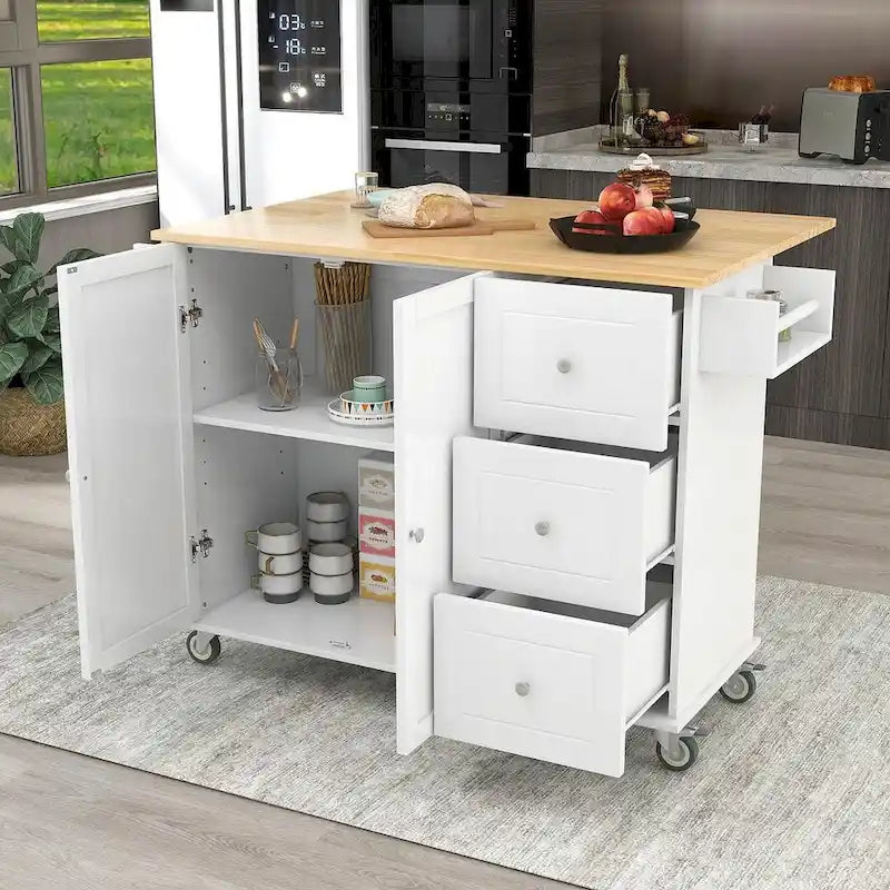 Chariot de cuisine pliant multifonctionnel et verrouillable de 52,7 W avec 2 portes et 3 tiroirs