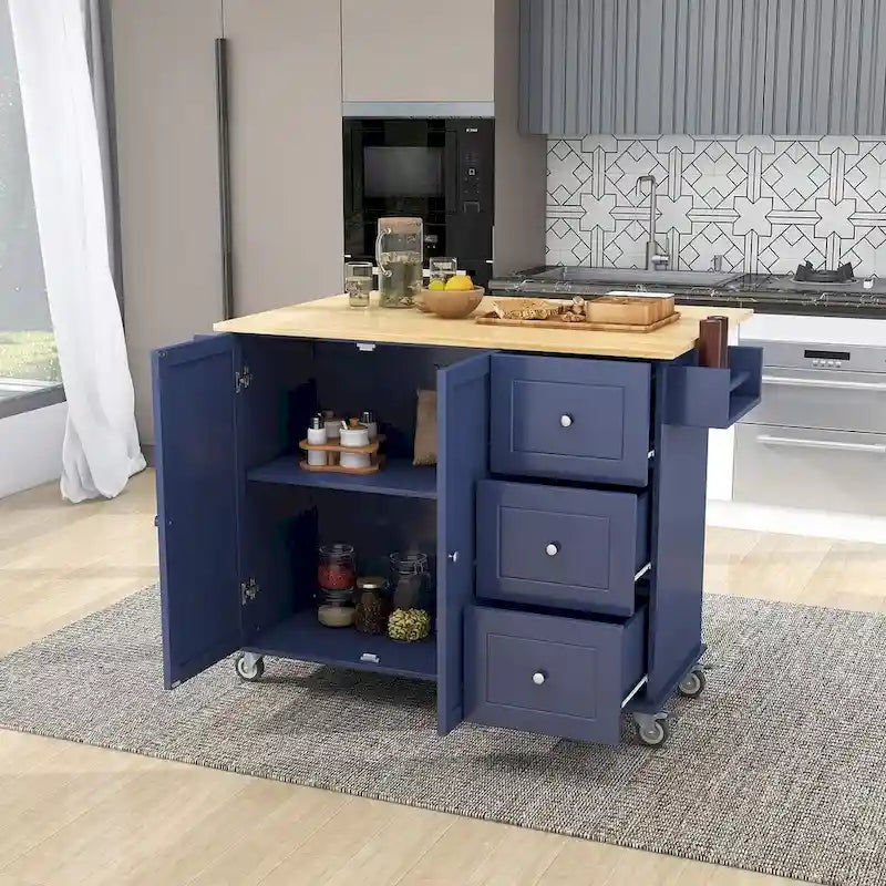 Chariot de cuisine pliant multifonctionnel et verrouillable de 52,7 W avec 2 portes et 3 tiroirs