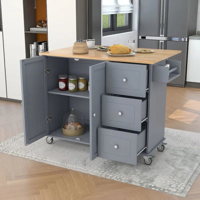 Chariot de cuisine pliant multifonctionnel et verrouillable de 52,7 W avec 2 portes et 3 tiroirs