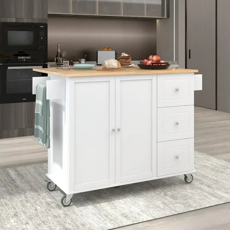 Chariot de cuisine pliant multifonctionnel et verrouillable de 52,7 W avec 2 portes et 3 tiroirs