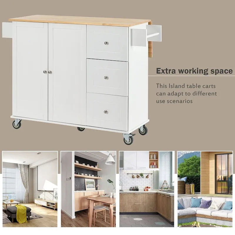 Chariot de cuisine pliant multifonctionnel et verrouillable de 52,7 W avec 2 portes et 3 tiroirs