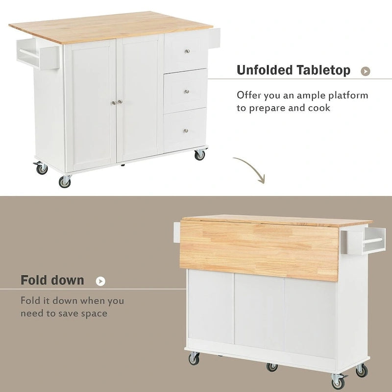 Chariot de cuisine pliant multifonctionnel et verrouillable de 52,7 W avec 2 portes et 3 tiroirs