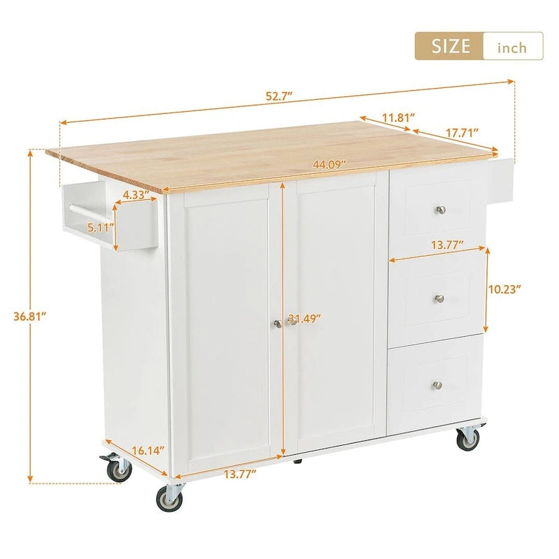 Chariot de cuisine pliant multifonctionnel et verrouillable de 52,7 W avec 2 portes et 3 tiroirs