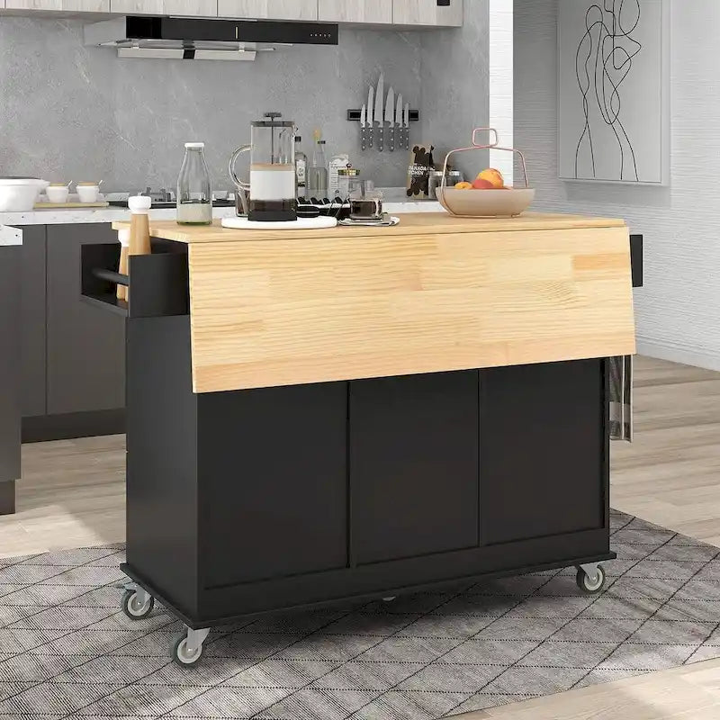 Chariot de cuisine pliant multifonctionnel et verrouillable de 52,7 W avec 2 portes et 3 tiroirs