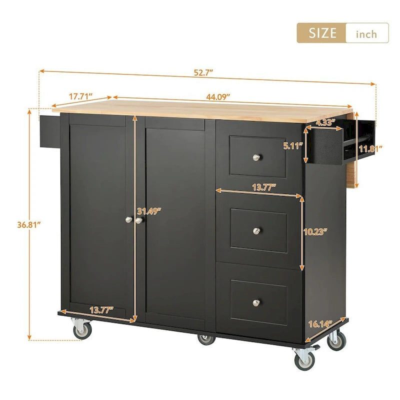 Chariot de cuisine pliant multifonctionnel et verrouillable de 52,7 W avec 2 portes et 3 tiroirs