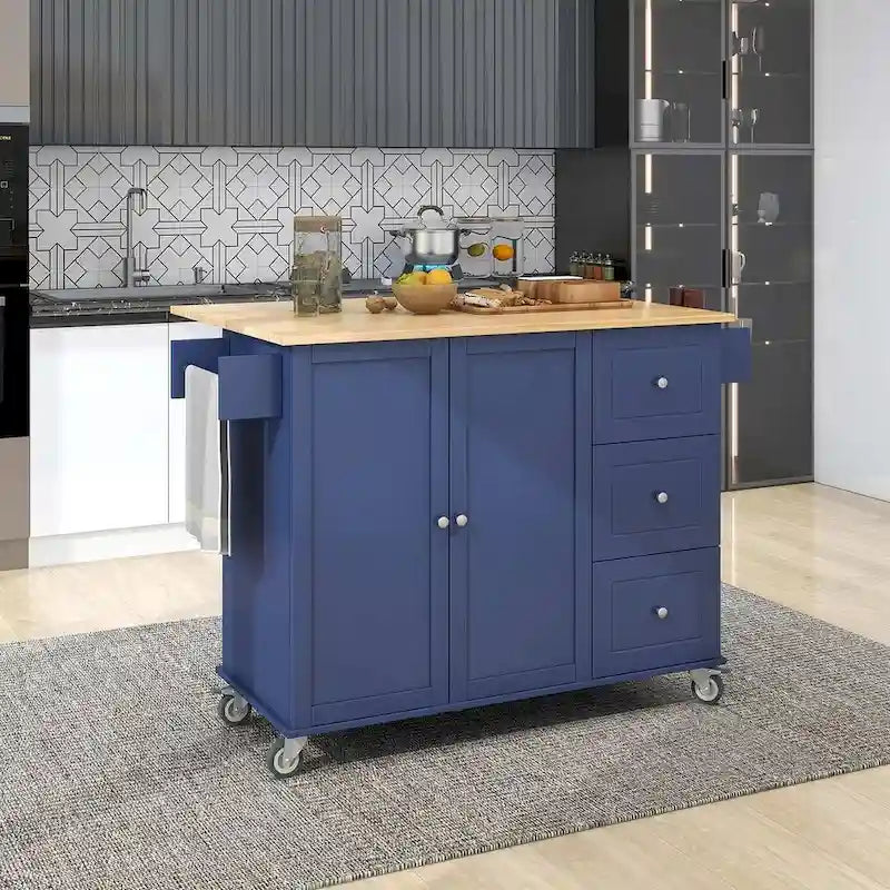 Chariot de cuisine pliant multifonctionnel et verrouillable de 52,7 W avec 2 portes et 3 tiroirs
