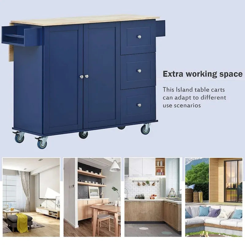 Chariot de cuisine pliant multifonctionnel et verrouillable de 52,7 W avec 2 portes et 3 tiroirs