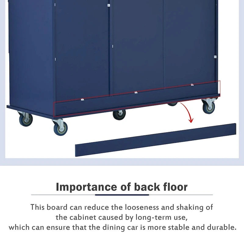 Chariot de cuisine pliant multifonctionnel et verrouillable de 52,7 W avec 2 portes et 3 tiroirs