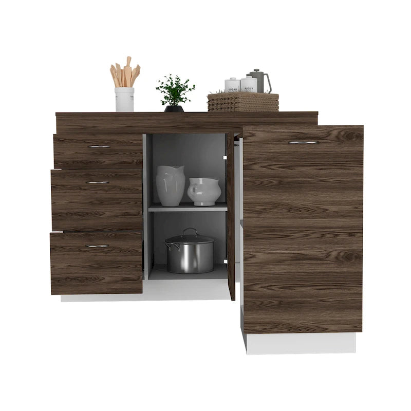 Îlot de cuisine pour cuisine, salle à manger, blanc / noyer foncé