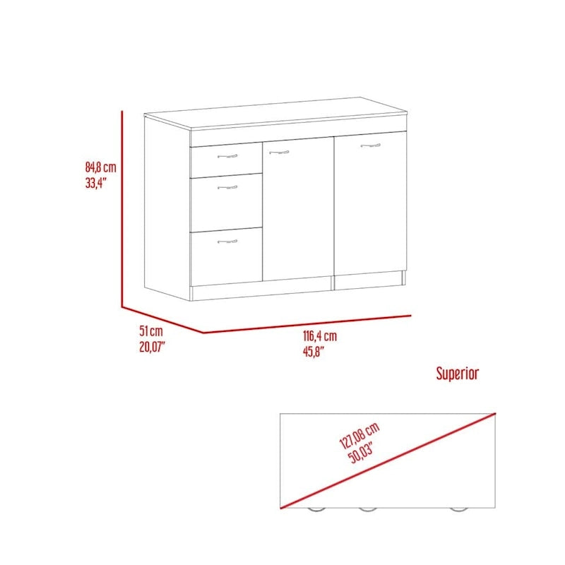 Îlot de cuisine pour cuisine, salle à manger, blanc / noyer foncé