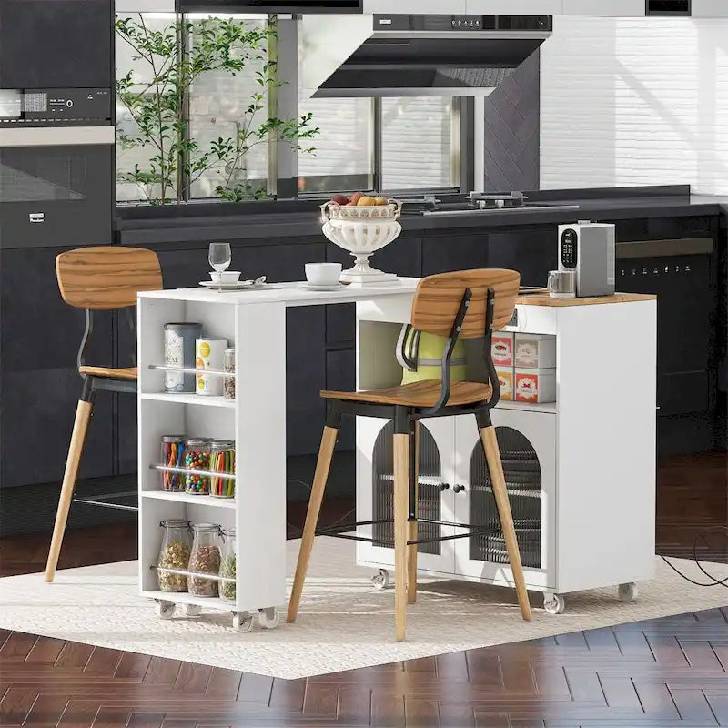 Îlot de cuisine roulant avec table extensible, Îlot de cuisine sur roulettes