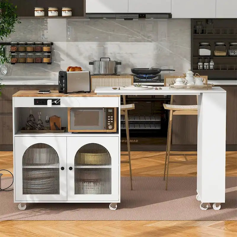 Îlot de cuisine roulant avec table extensible, Îlot de cuisine sur roulettes