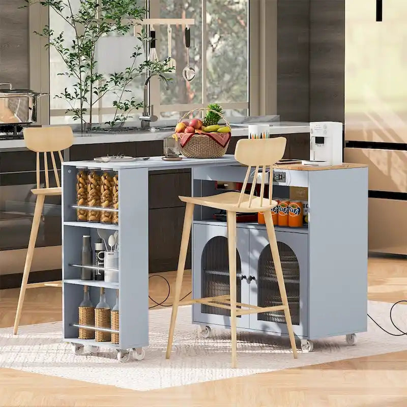 Îlot de cuisine roulant avec table extensible, Îlot de cuisine sur roulettes