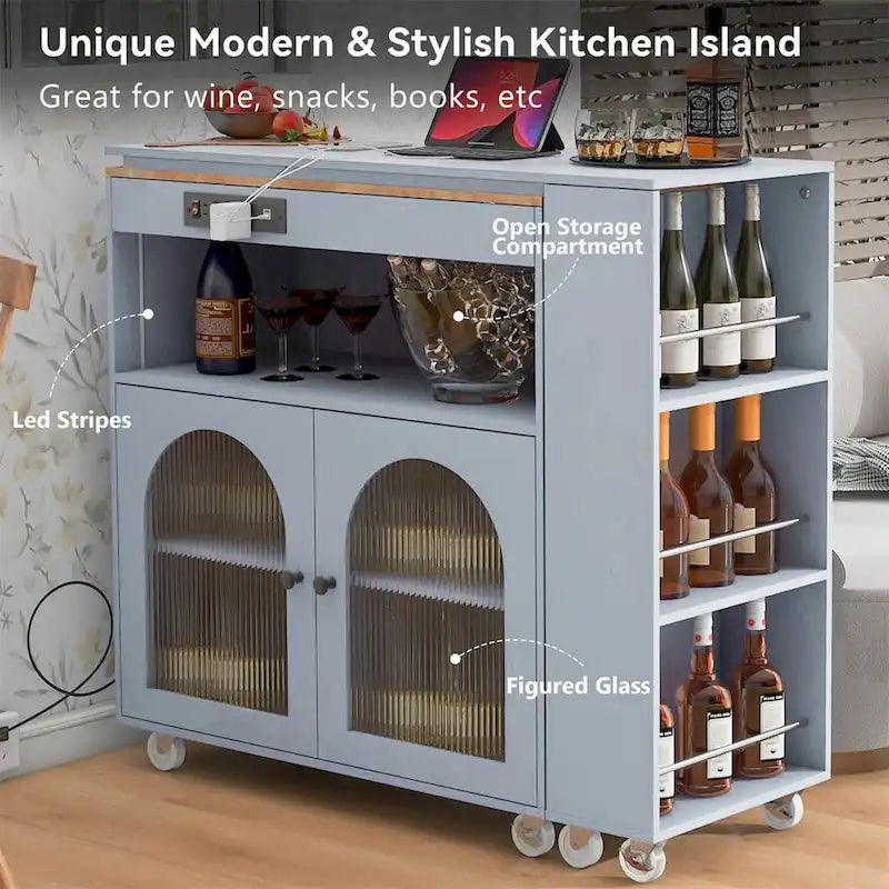 Îlot de cuisine roulant avec table extensible, Îlot de cuisine sur roulettes