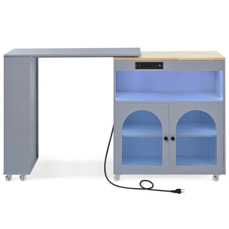 Îlot de cuisine roulant avec table extensible, Îlot de cuisine sur roulettes