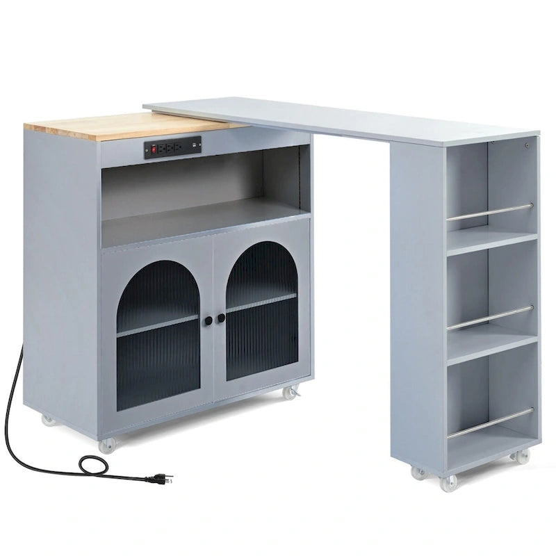 Îlot de cuisine roulant avec table extensible, Îlot de cuisine sur roulettes