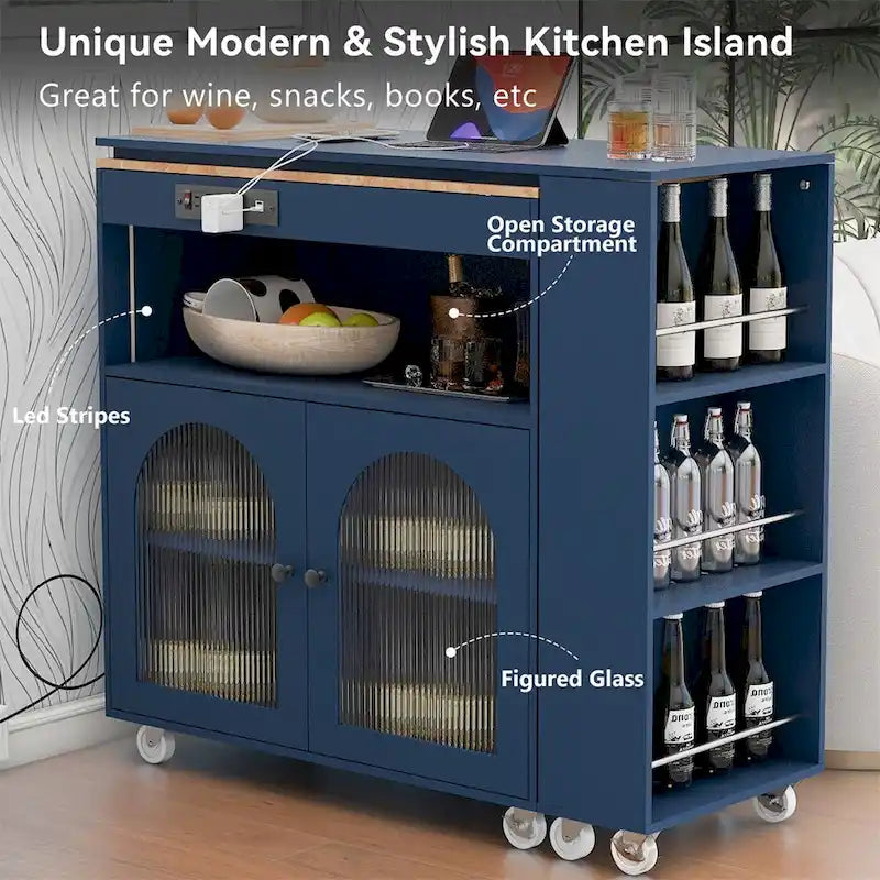 Îlot de cuisine roulant avec table extensible, Îlot de cuisine sur roulettes