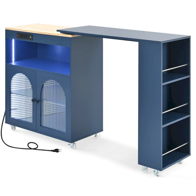 Îlot de cuisine roulant avec table extensible, Îlot de cuisine sur roulettes