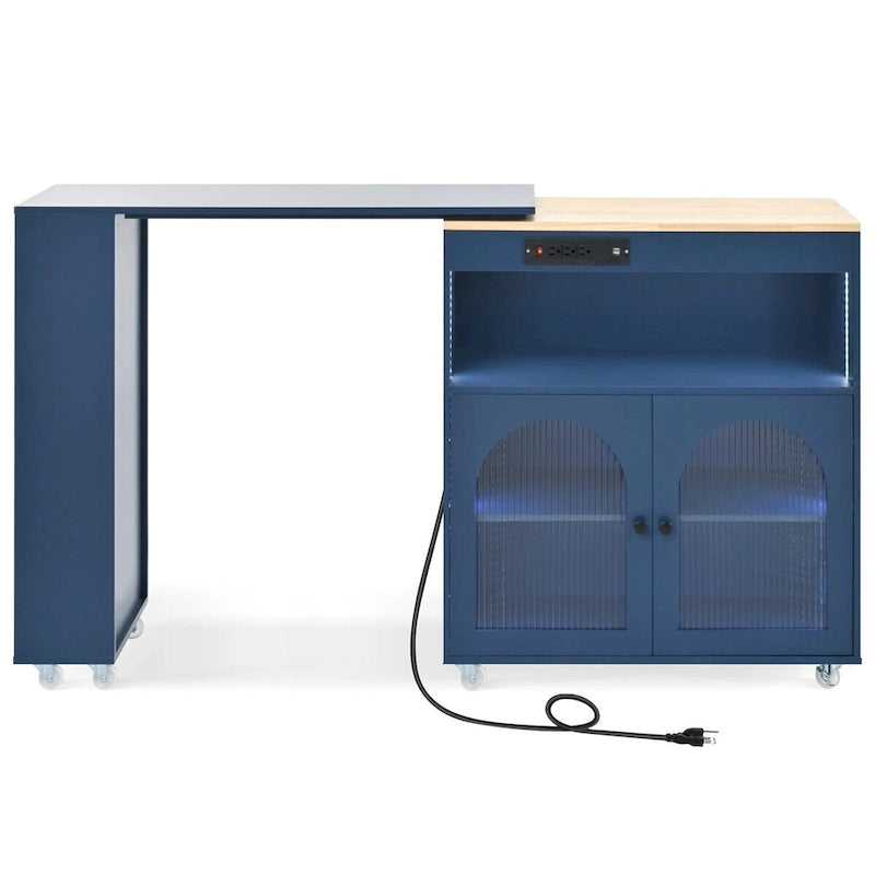 Îlot de cuisine roulant avec table extensible, Îlot de cuisine sur roulettes