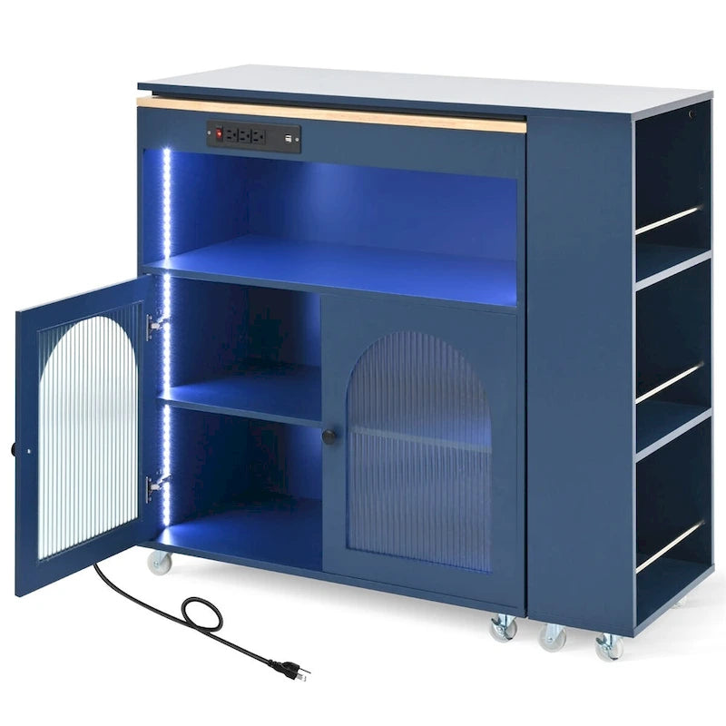Îlot de cuisine roulant avec table extensible, Îlot de cuisine sur roulettes
