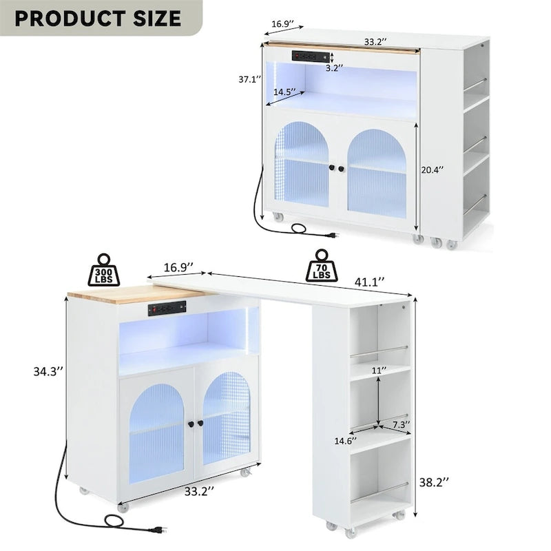 Îlot de cuisine roulant avec table extensible, Îlot de cuisine sur roulettes