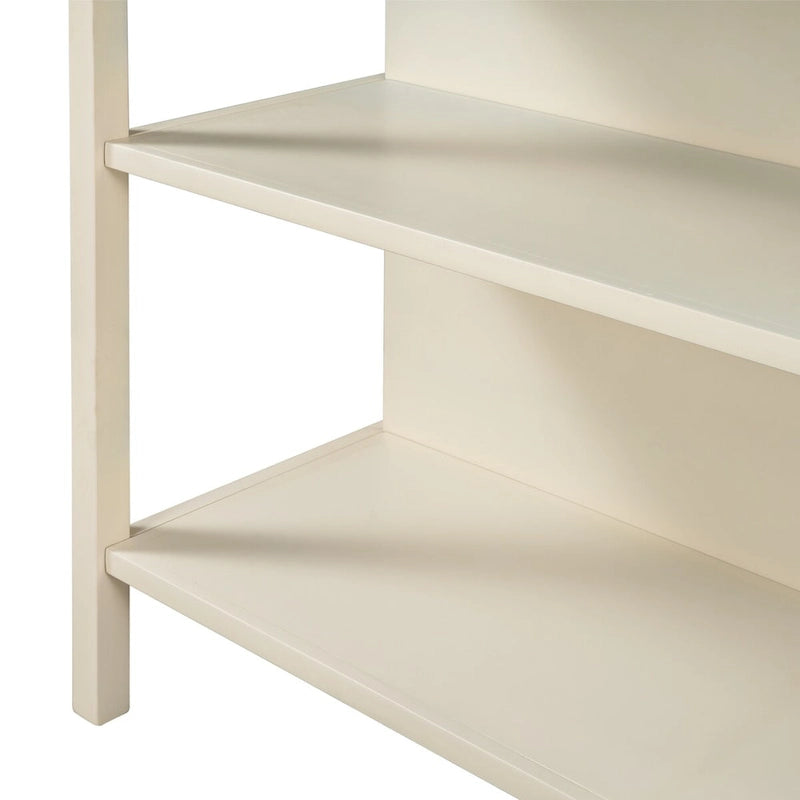 Îlot de cuisine rustique en bois massif de 114 cm avec plateau en bloc de boucher, 2 étagères, noyer et blanc crème