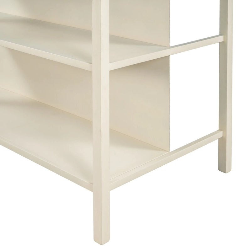 Îlot de cuisine rustique en bois massif de 114 cm avec plateau en bloc de boucher, 2 étagères, noyer et blanc crème