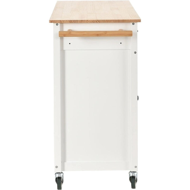 Desserte de cuisine avec plateau en bois massif, roulettes verrouillables, étagère à épices et porte-serviettes
