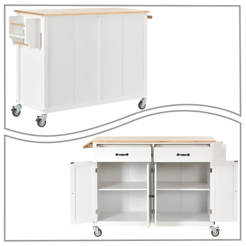 Desserte de cuisine classique en bois avec 2 tiroirs, 2 placards, un porte-serviettes et un porte-épices