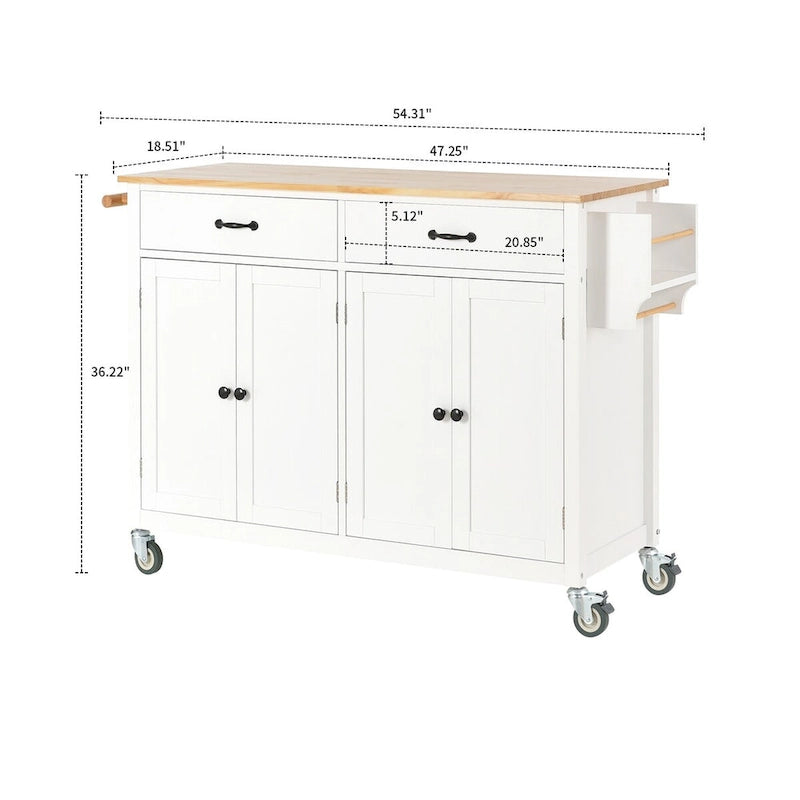 Desserte de cuisine classique en bois avec 2 tiroirs, 2 placards, un porte-serviettes et un porte-épices