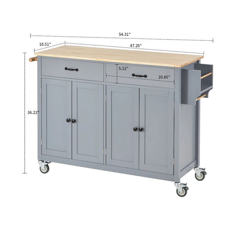 Desserte de cuisine classique en bois avec 2 tiroirs, 2 placards, un porte-serviettes et un porte-épices