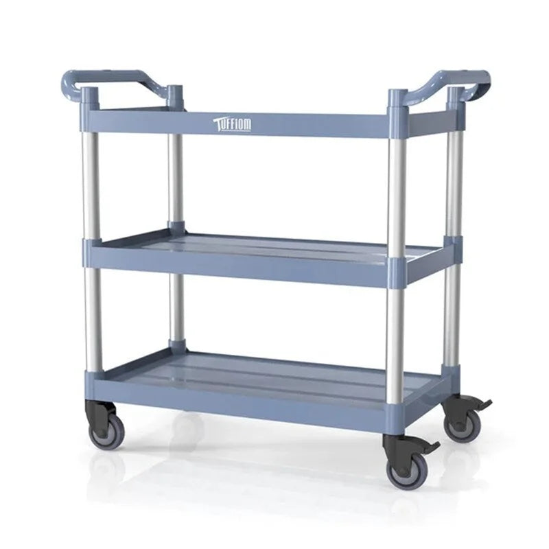 Chariot de service en plastique à 3 niveaux avec roues, capacité de 177 kg, gris