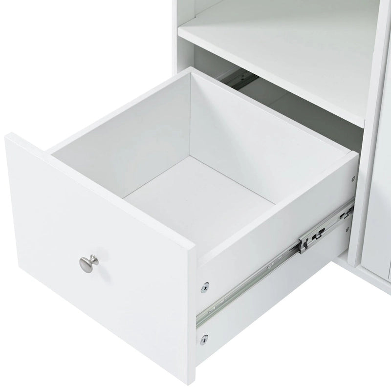 Desserte de cuisine en bois d'hévéa avec abattant, étagère de rangement interne, porte d'armoire basculante et 2 tiroirs