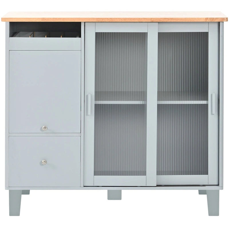 Desserte de cuisine en bois d'hévéa avec abattant, étagère de rangement interne, porte d'armoire basculante et 2 tiroirs