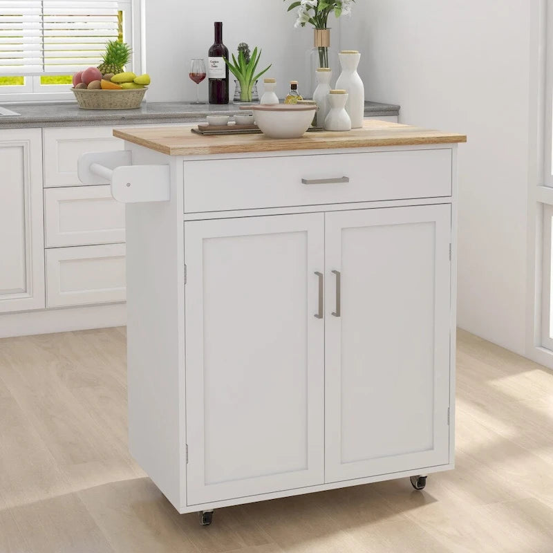 Kitchen Rolling Trolley Cart with Adjustable Shelves and Towel Rack