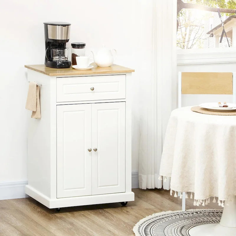 Rolling Kitchen Island Cart with Drawer, Adjustable Shelf, and 2 Towel Racks