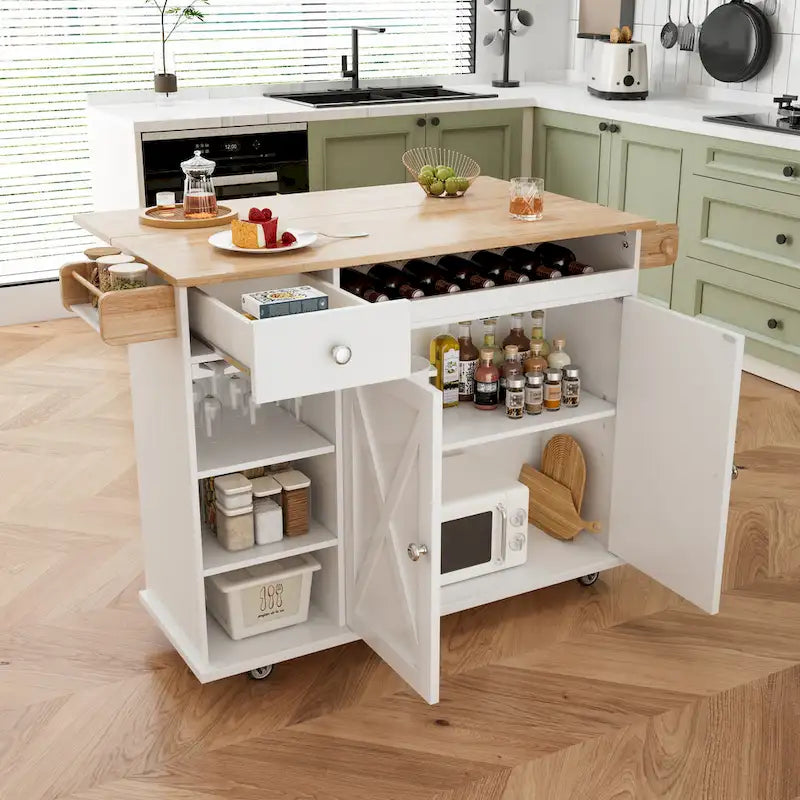Kitchen Island Cart with Solid Wood Top and Rolling Wheels